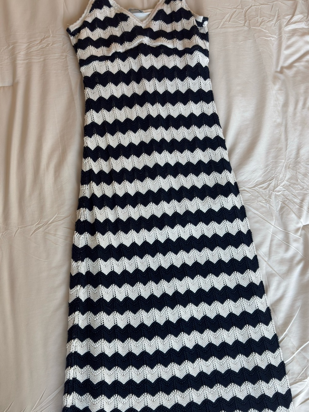 Hollister Navy and White Chevron Knit Maxi Dress